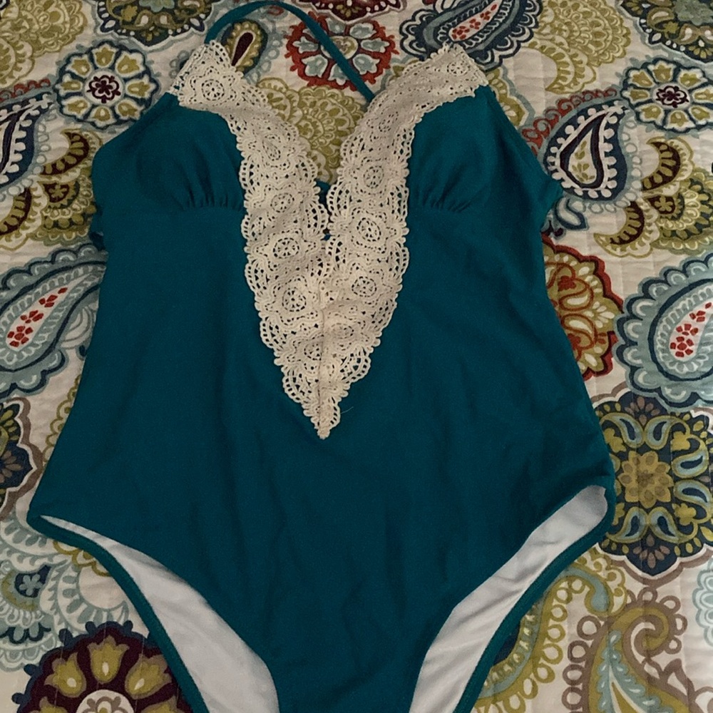 Full butt one piece swim suit with crotchet detail